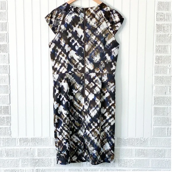 NWT Ann Taylor Navy & Brown Watercolor Print Inspired Dress, Size 12 - Picture 3 of 10